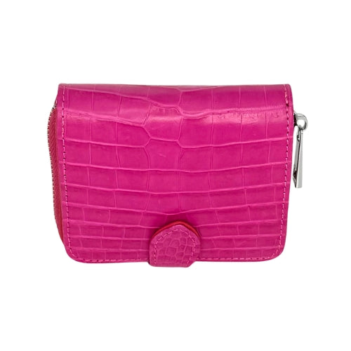 "The Aurora" Pink Square Croco Zip Around  Wallet