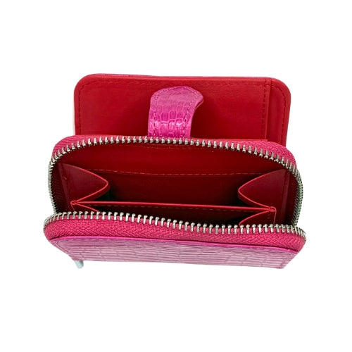 "The Aurora" Pink Square Croco Zip Around  Wallet