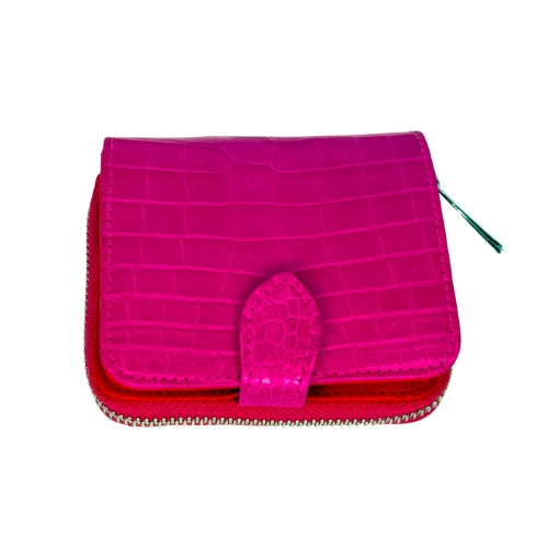 "The Aurora" Pink Square Croco Zip Around  Wallet