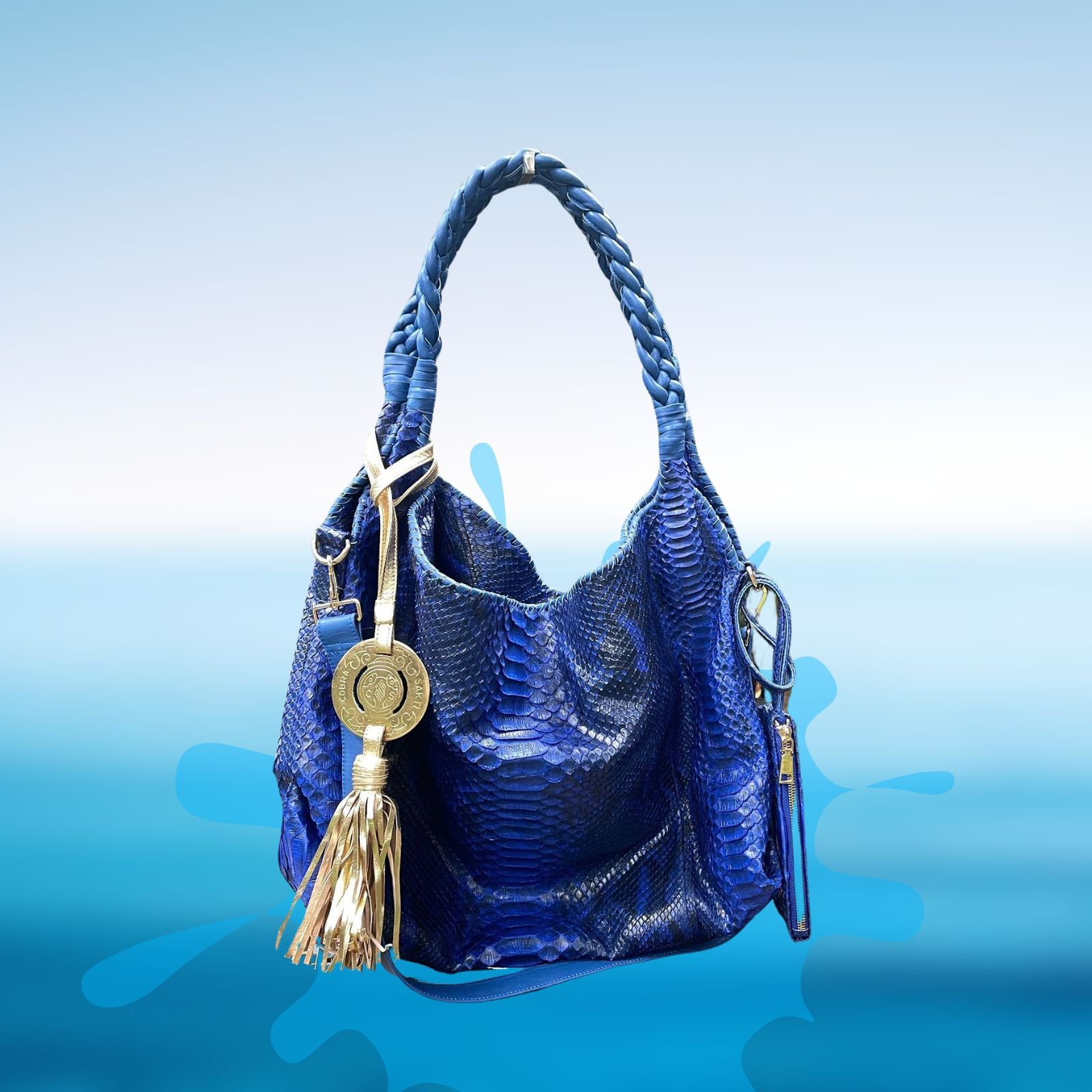 "Comfortable Chic" A Blue Opulent Python Shoulder Bag