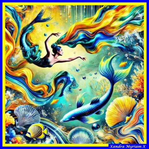 "Mermaid’s Underwater Dance" Luxury Italian Silk Scarf