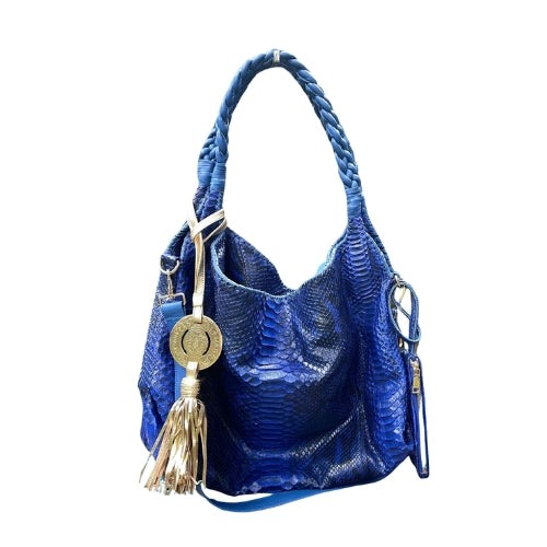 "Comfortable Chic" A Blue Opulent Python Shoulder Bag