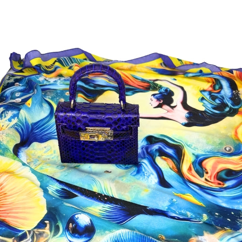 Luxury Blue Python Mini Bag & Silk Italian Scarf Bundle – Elegant & Timeless