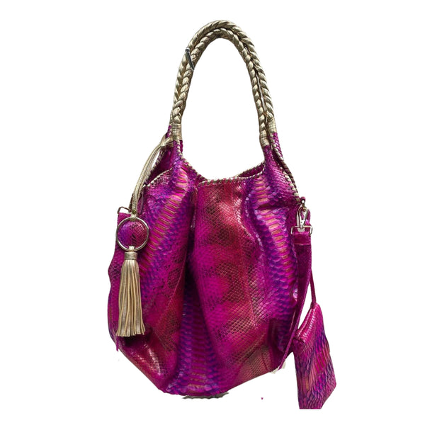 "Comfortable Chic" A Fuchsia Pink Opulent Python Shoulder Bag