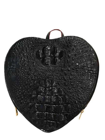 Heart Black Back Pack Elegant Real Croco