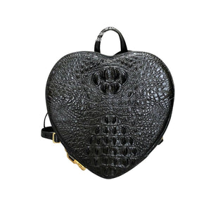 "Shape Of Love"Black Heart- Shaped  Real Crocodile Backpack |Showcase